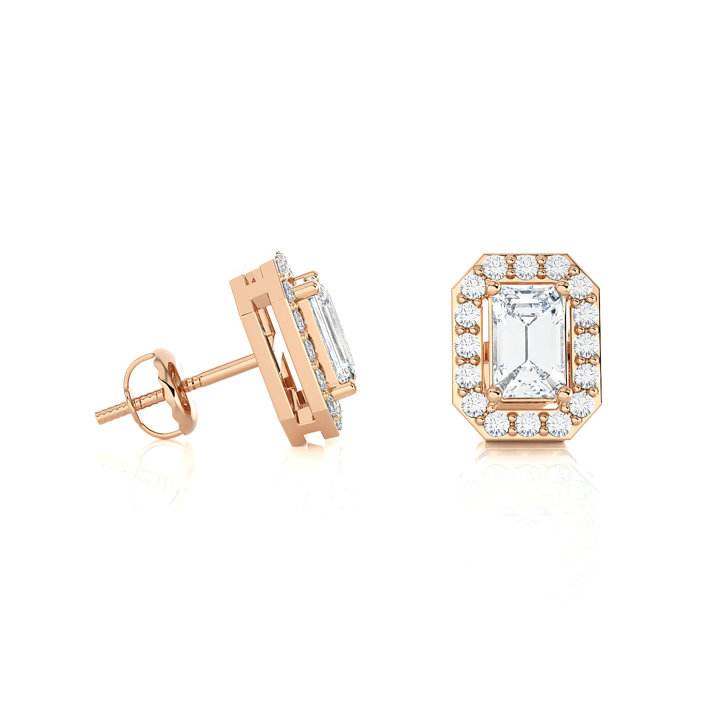 Emerald-Cut Lab Grown Diamond Halo Stud Earrings