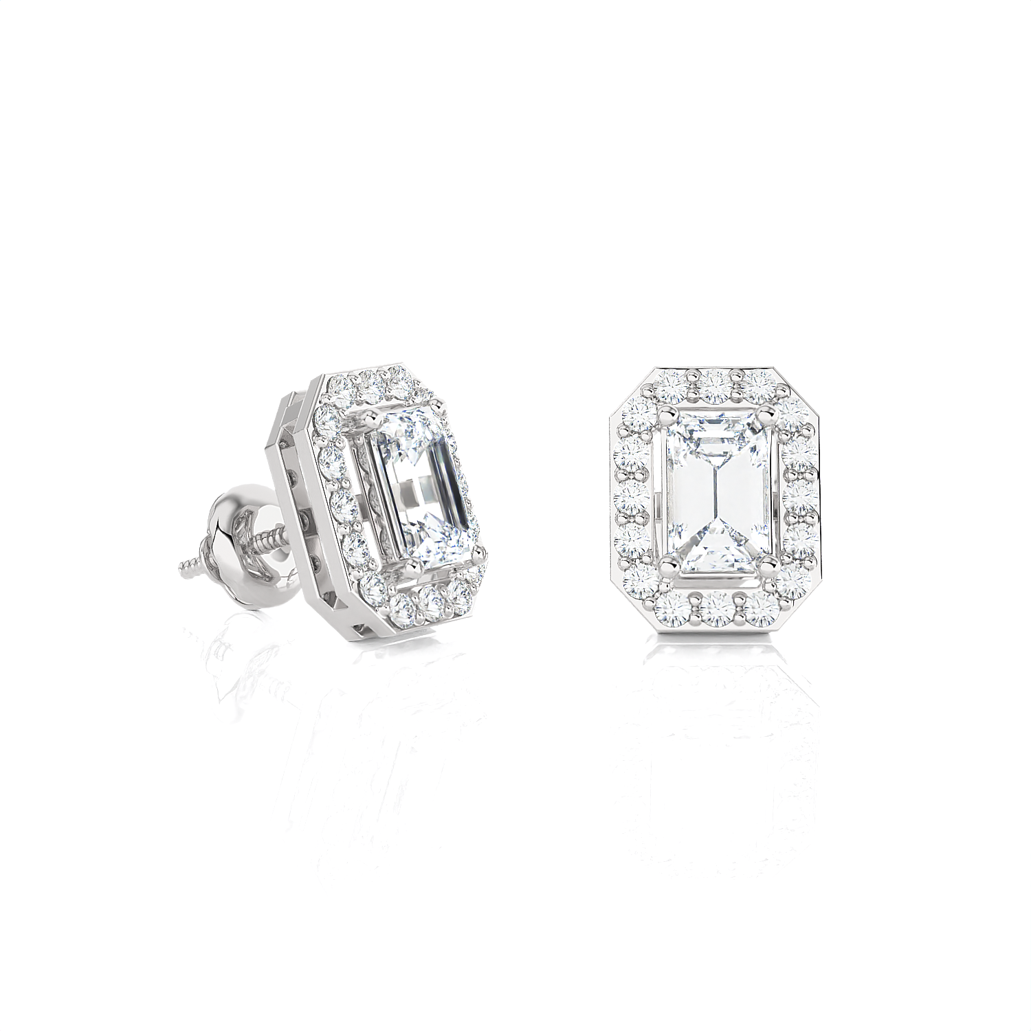 Emerald-Cut Lab Grown Diamond Halo Stud Earrings