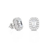 Emerald-Cut Lab Grown Diamond Halo Stud Earrings