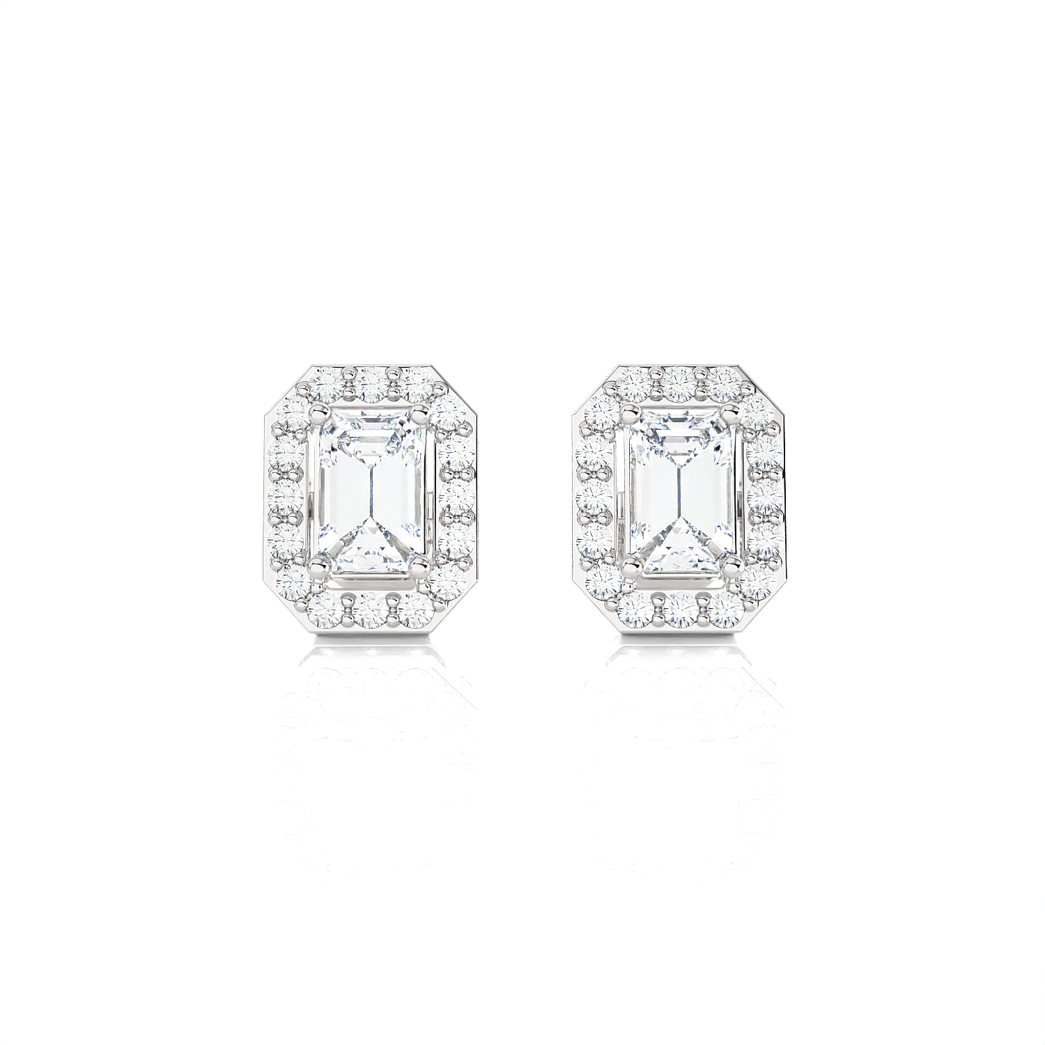 Emerald-Cut Lab Grown Diamond Halo Stud Earrings