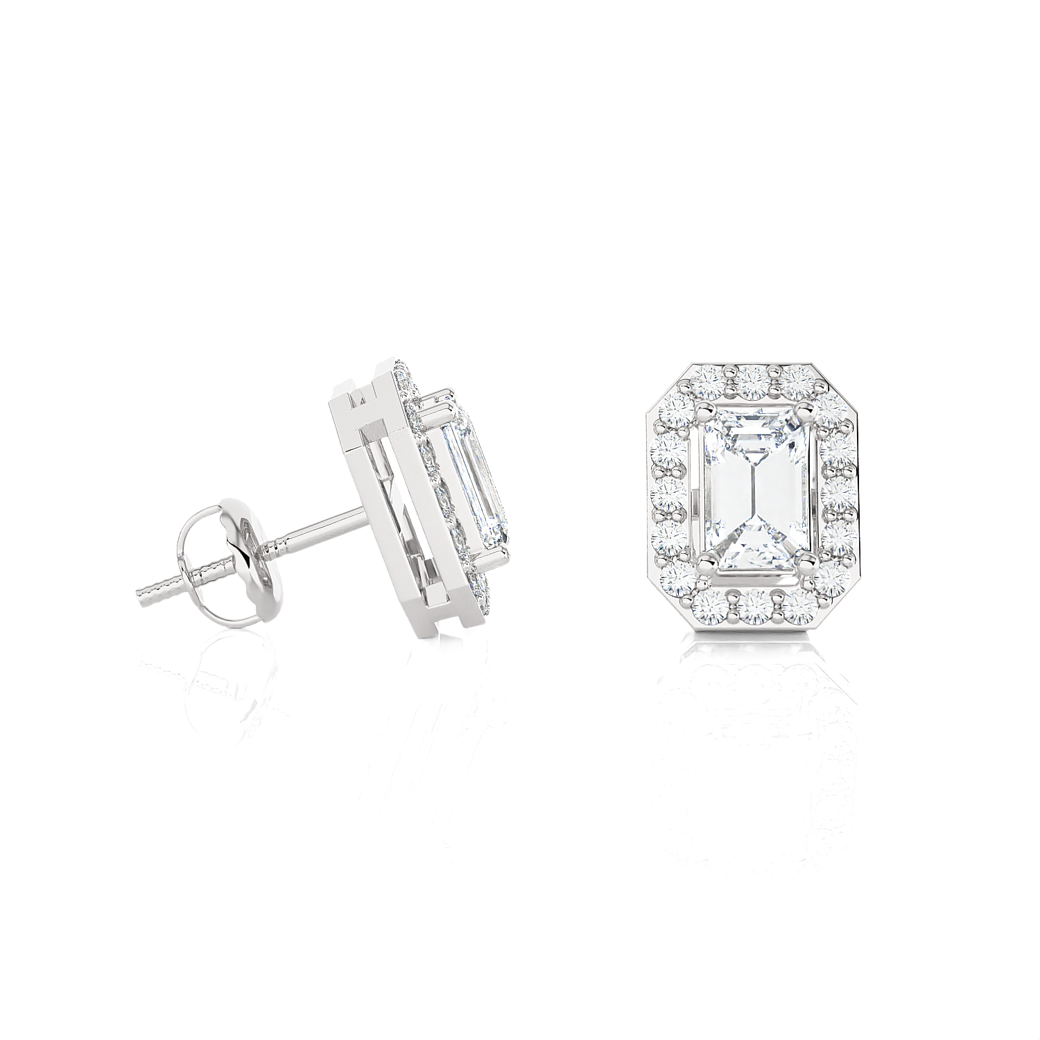 Emerald-Cut Lab Grown Diamond Halo Stud Earrings