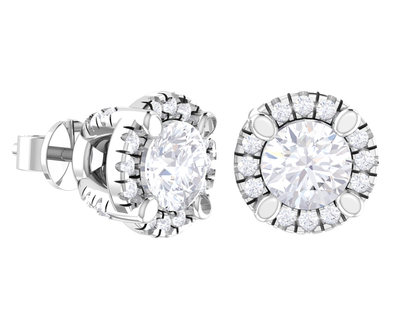 Round Lab Grown Diamond Halo Stud Earrings