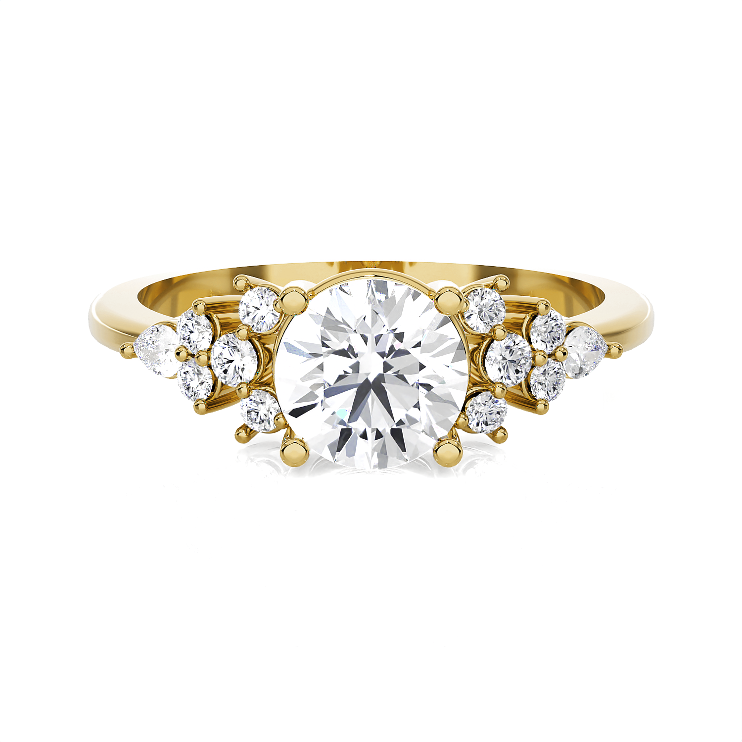 Round Lab Grown Diamond Side Stone Engagement Ring