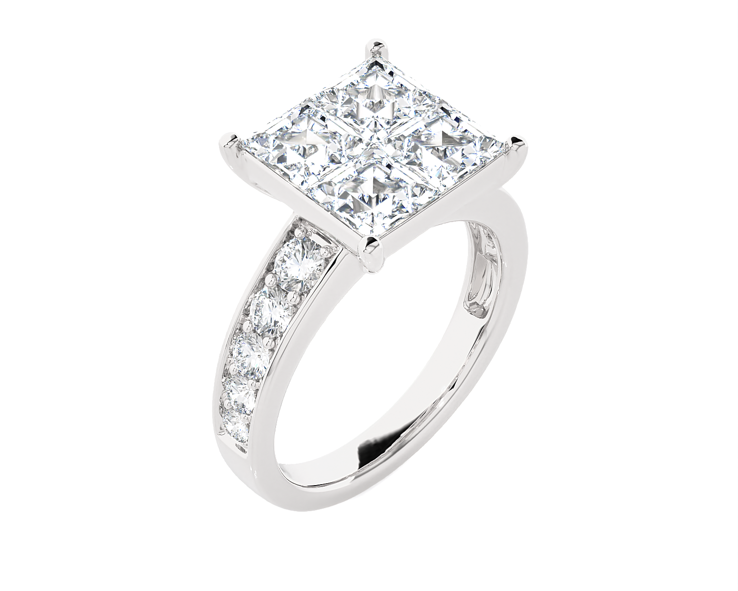 3 3/4 ctw Round Lab Grown Diamond Side Stone Engagement Ring