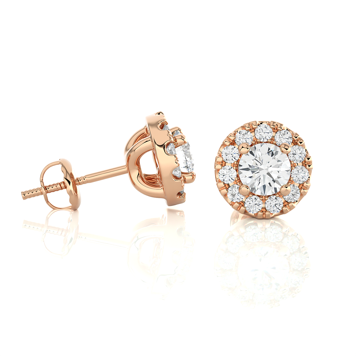 Round Lab Grown Diamond Halo Stud Earrings