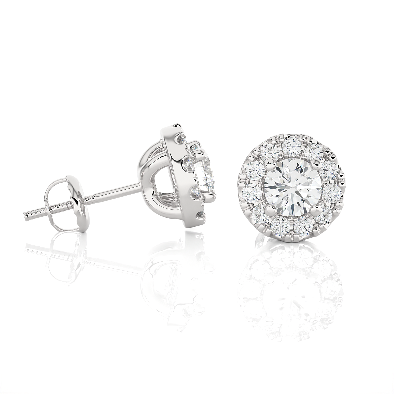 Round Lab Grown Diamond Halo Stud Earrings