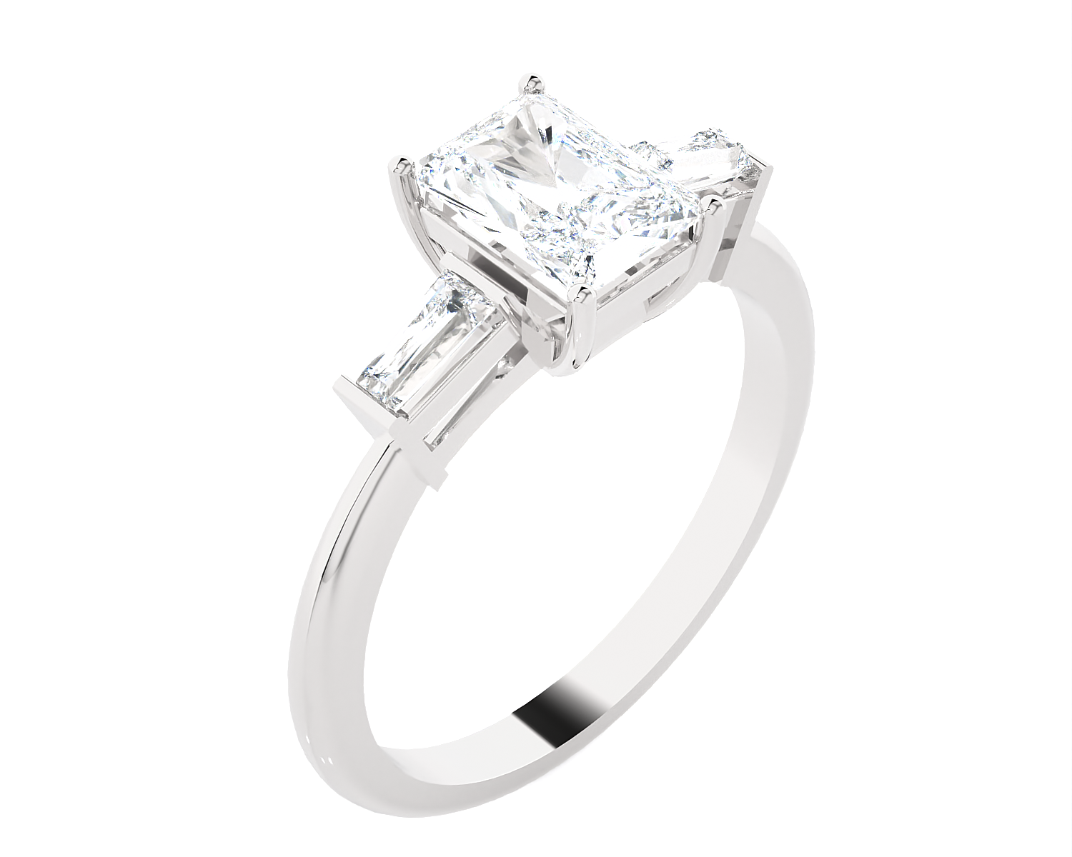 1 1/5 ctw Emerald-Cut with Tapered Baguette Three Stone Lab Grown Diamond Ring