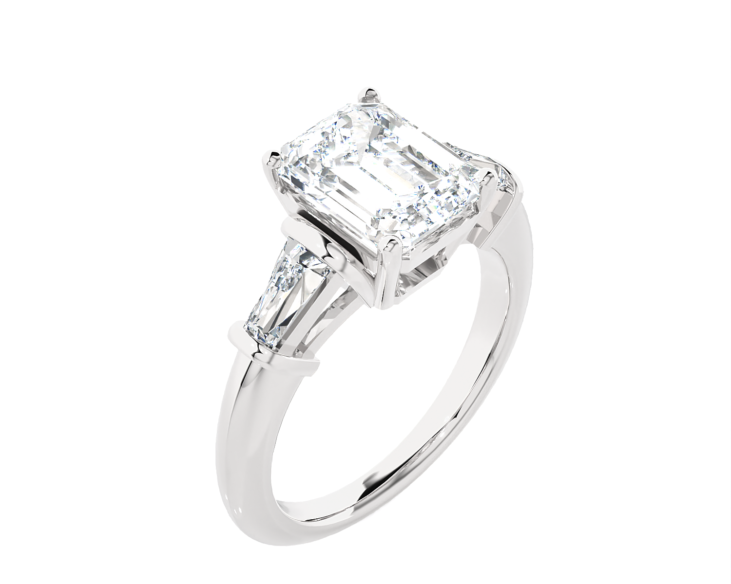 3 ctw Emerald-Cut with Tapered Baguette Three Stone Lab Grown Diamond Ring