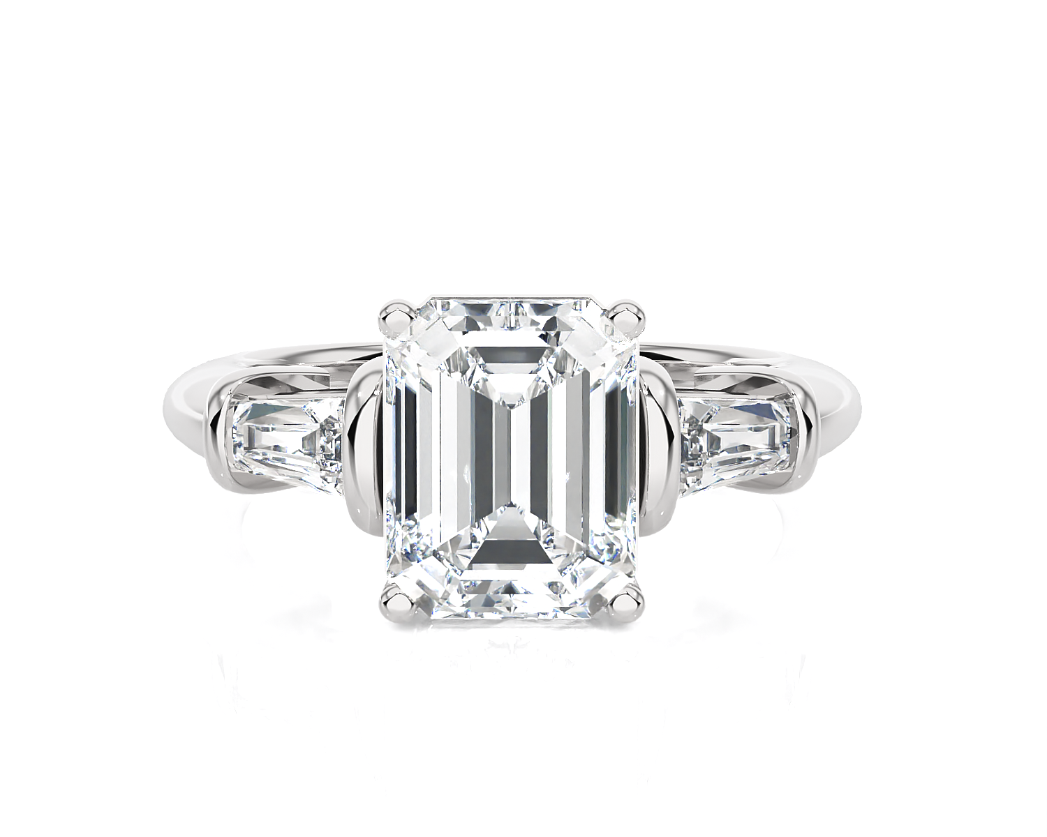 3 ctw Emerald-Cut with Tapered Baguette Three Stone Lab Grown Diamond Ring