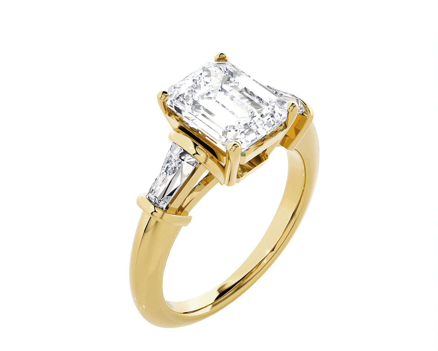 3 ctw Emerald-Cut with Tapered Baguette Three Stone Lab Grown Diamond Ring