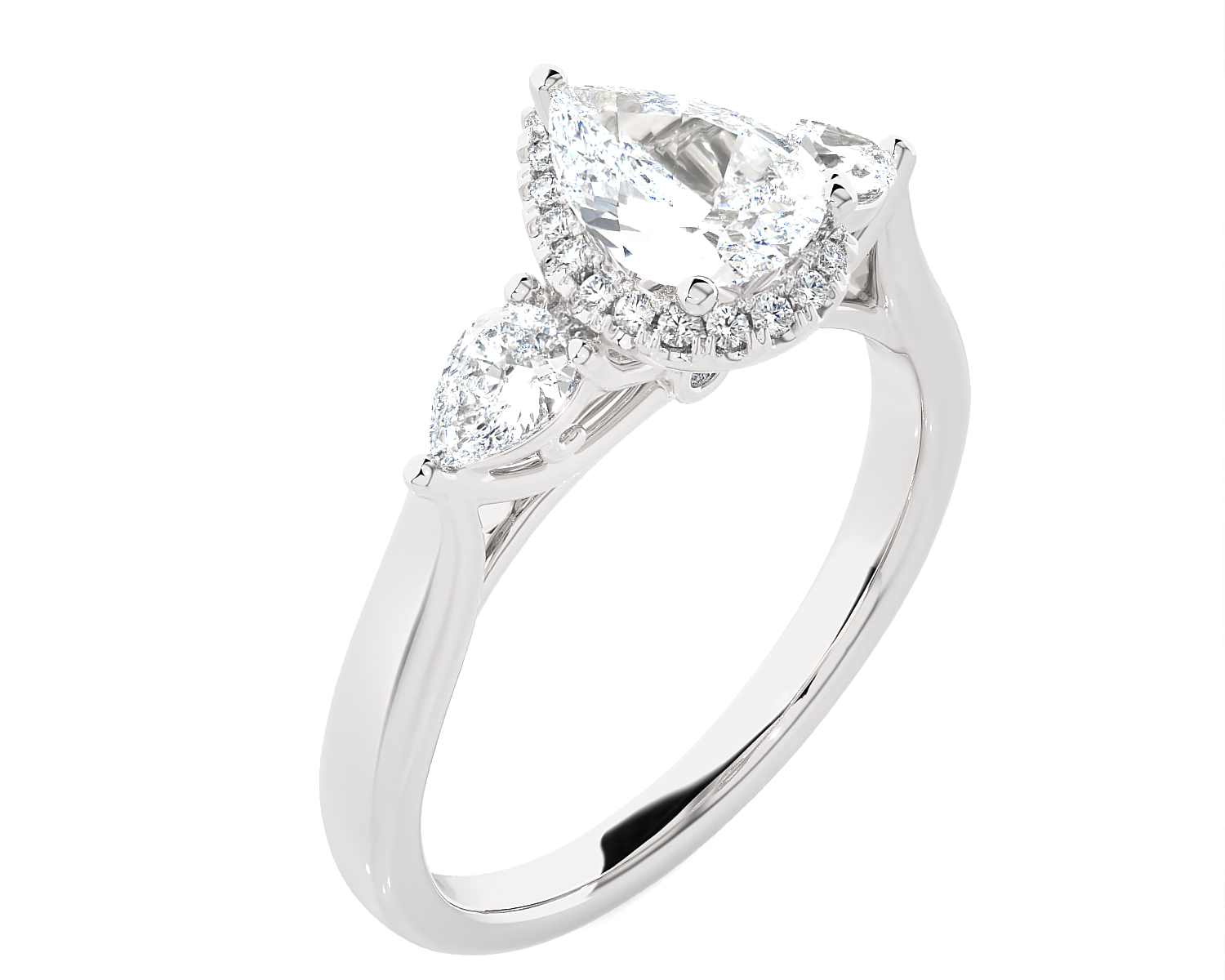 1 5/8 ctw Pear-Shaped with Round Three Stone Lab Grown Diamond Ring