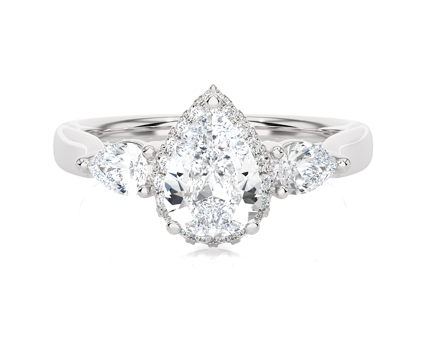1 5/8 ctw Pear-Shaped with Round Three Stone Lab Grown Diamond Ring