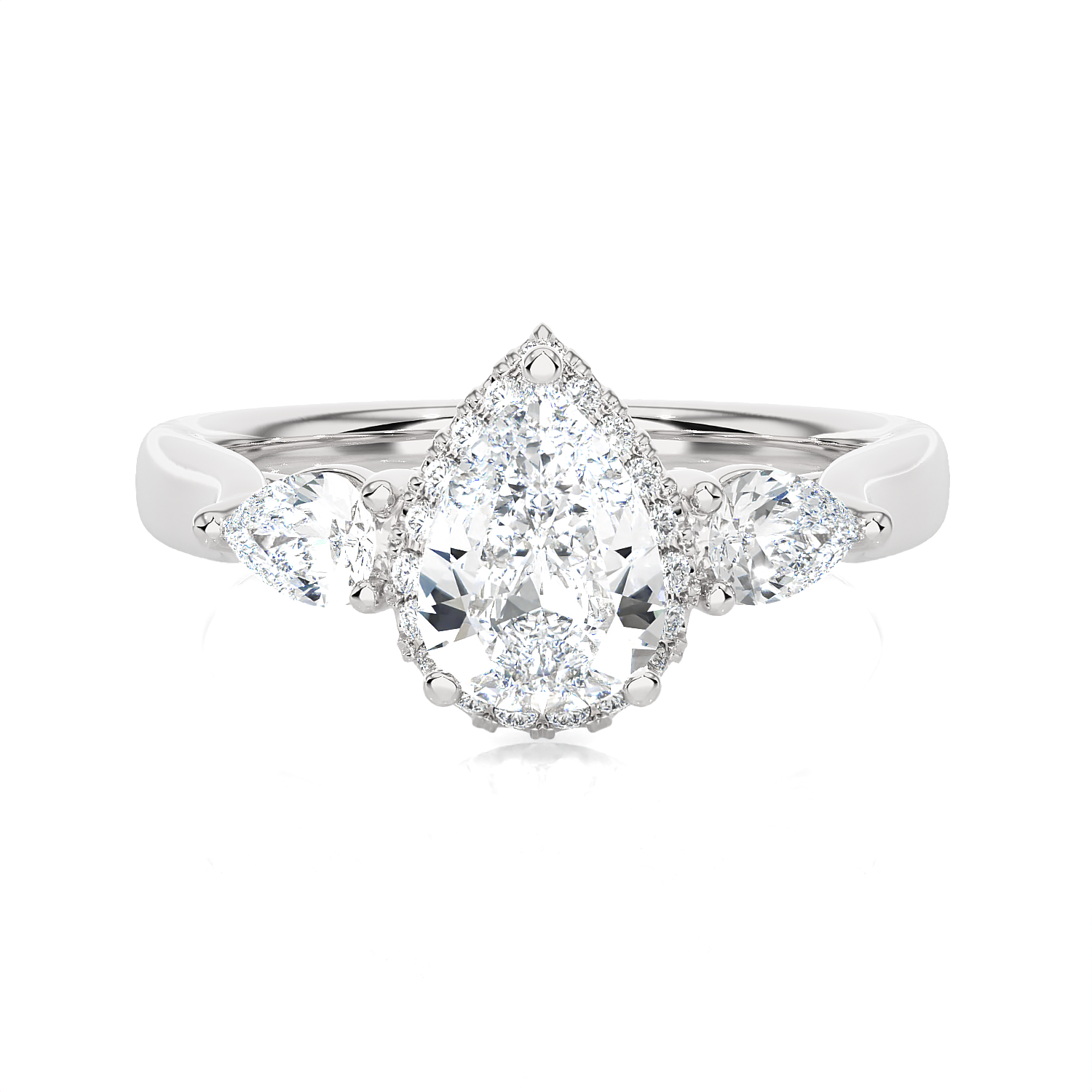 1 5/8 ctw Pear-Shaped with Round Three Stone Lab Grown Diamond Ring