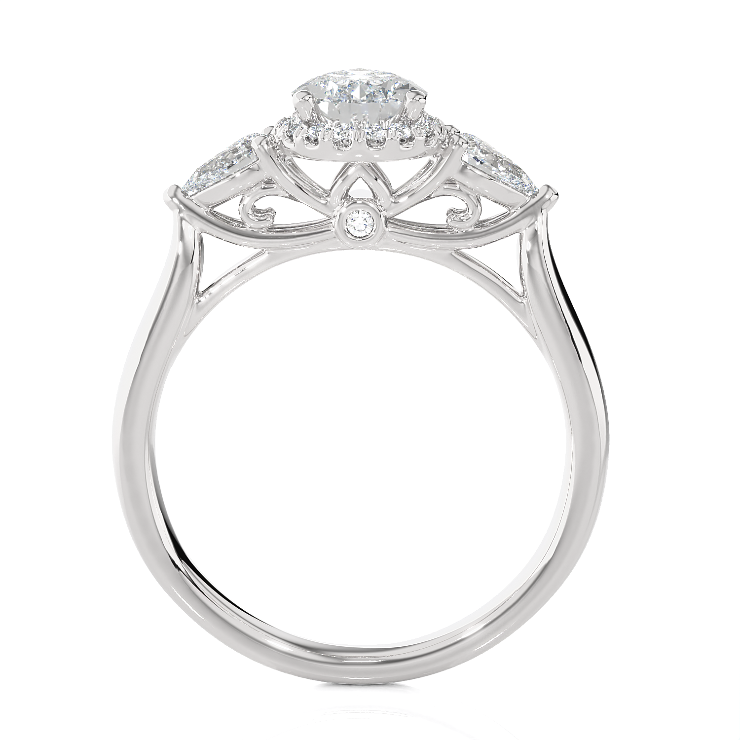 1 5/8 ctw Pear-Shaped with Round Three Stone Lab Grown Diamond Ring
