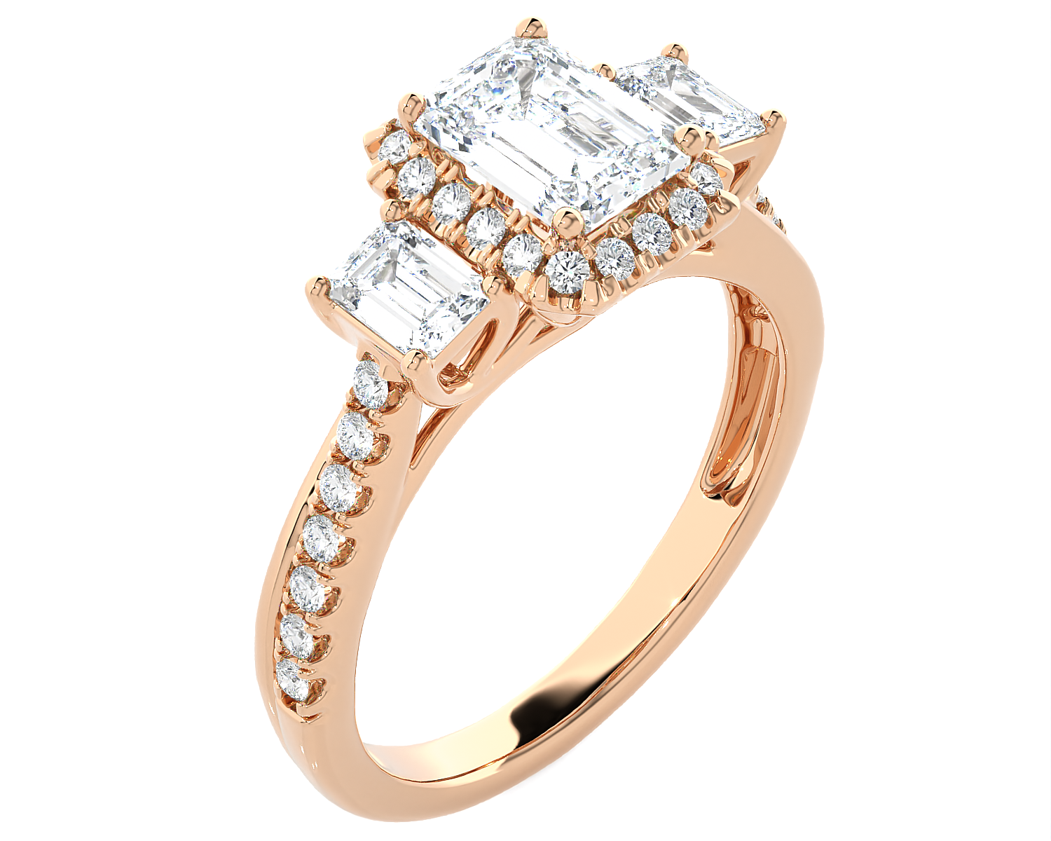 Emerald-Cut With Tapered Baguette Three Stone Lab Grown Diamond Ring