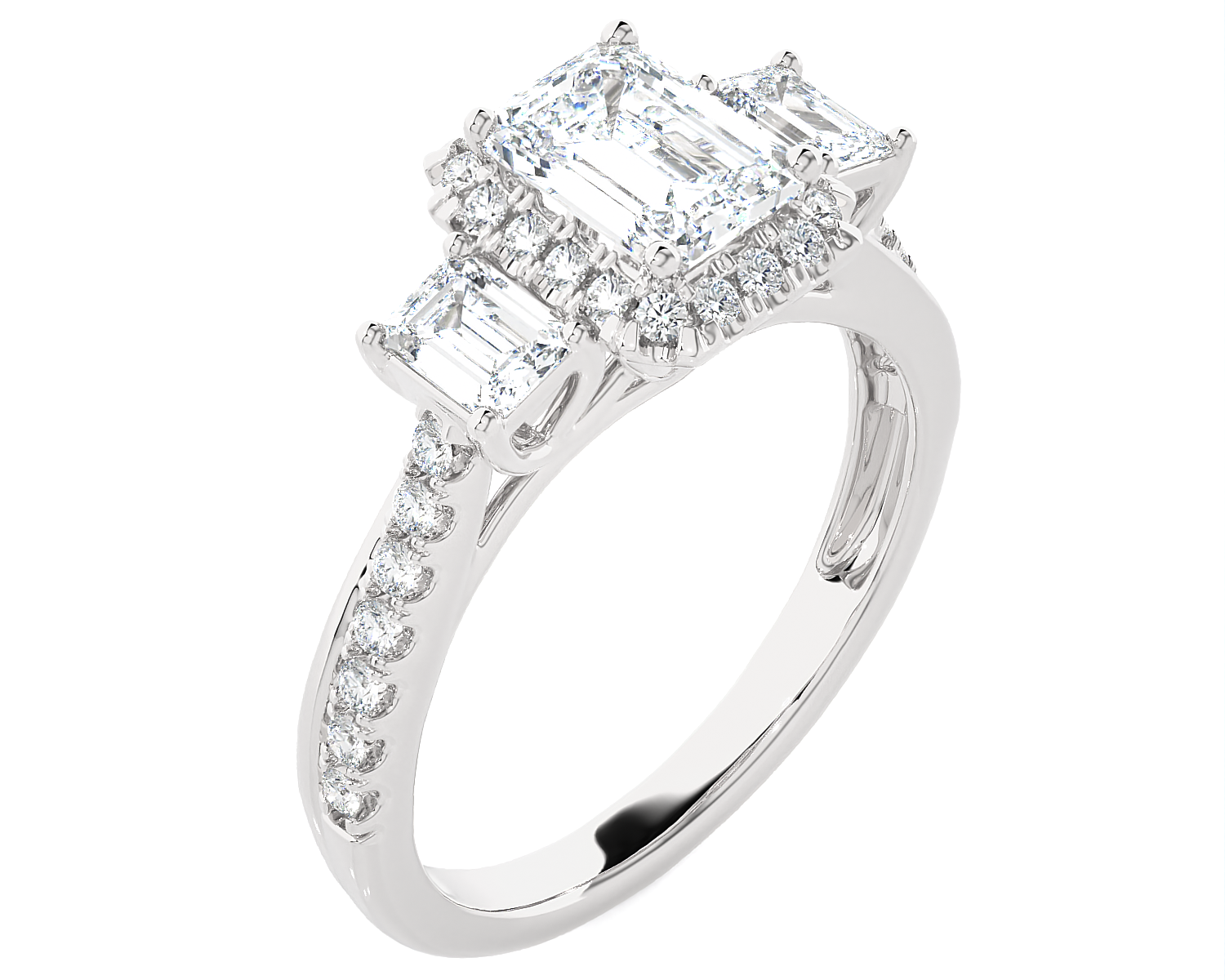 Emerald-Cut With Tapered Baguette Three Stone Lab Grown Diamond Ring