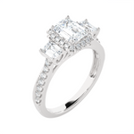 Emerald-Cut With Tapered Baguette Three Stone Lab Grown Diamond Ring