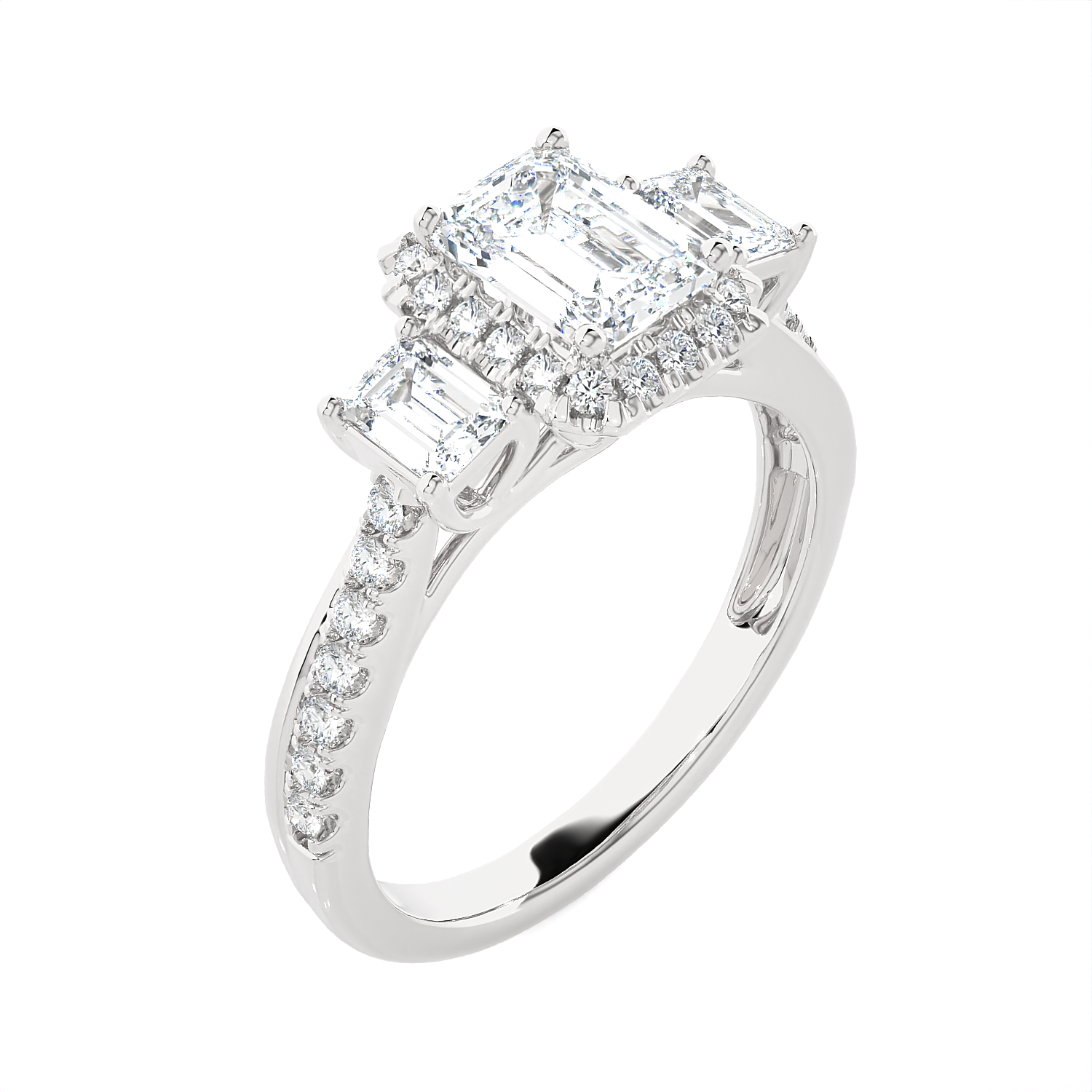 Emerald-Cut With Tapered Baguette Three Stone Lab Grown Diamond Ring