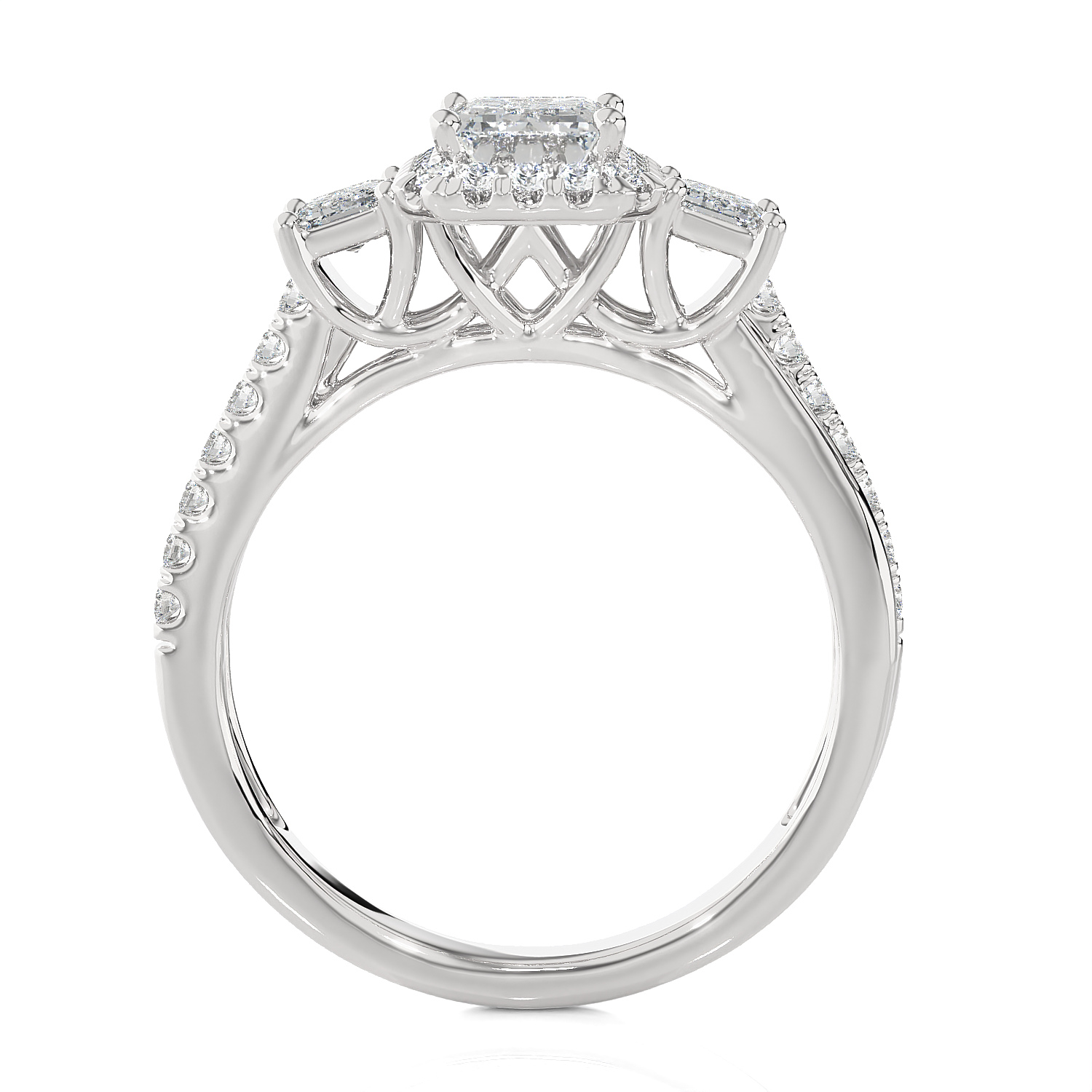 Emerald-Cut With Tapered Baguette Three Stone Lab Grown Diamond Ring