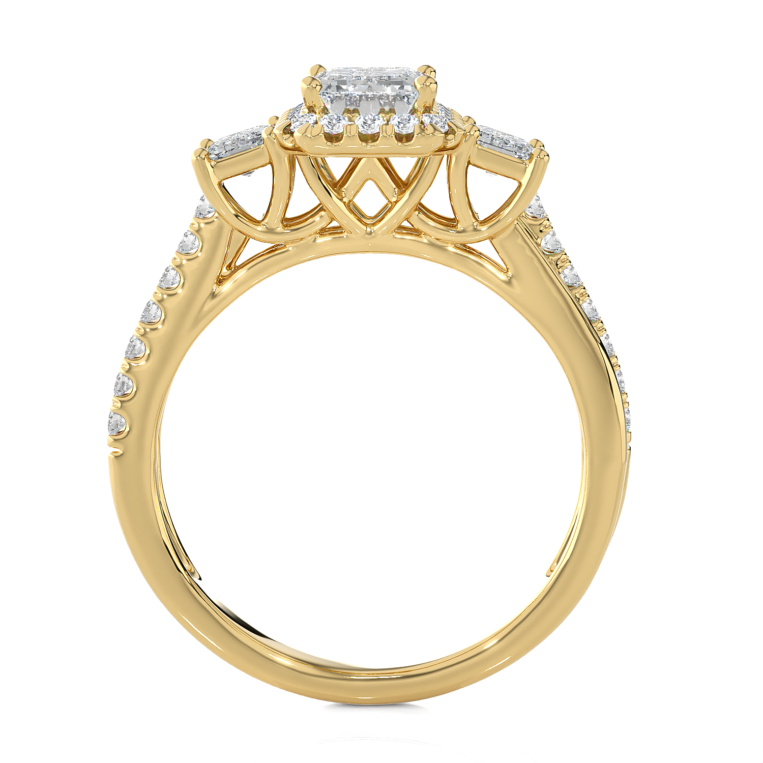 Emerald-Cut With Tapered Baguette Three Stone Lab Grown Diamond Ring