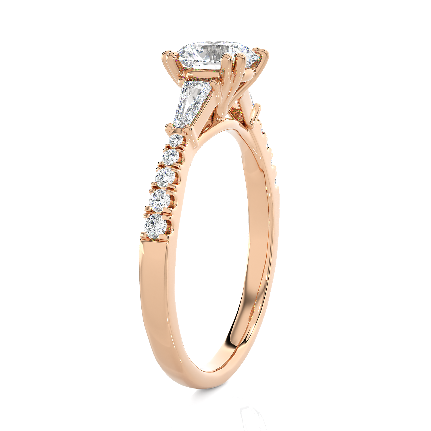 Round With Tapered Baguette Three Stone Lab Grown Diamond Ring