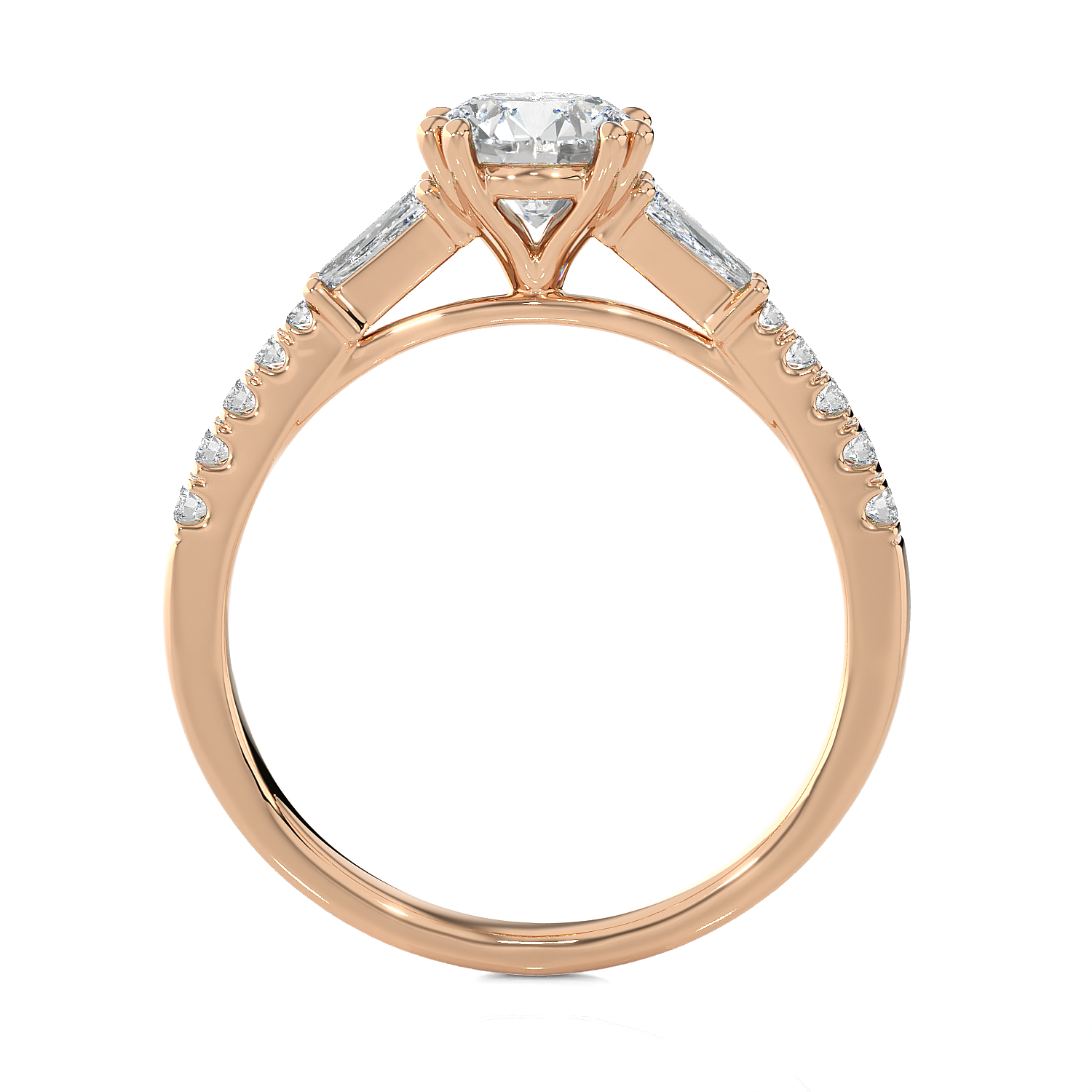 Round With Tapered Baguette Three Stone Lab Grown Diamond Ring