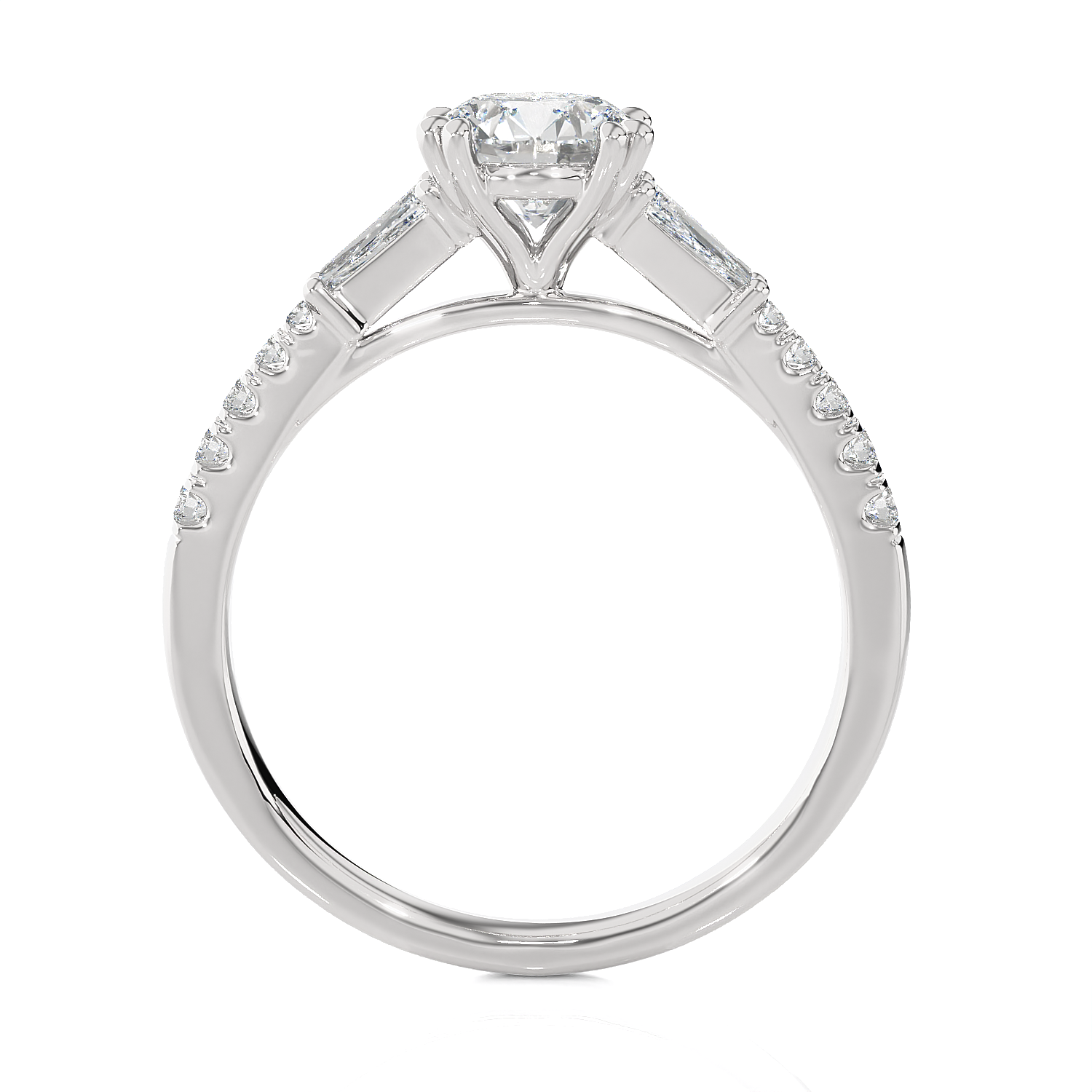 Round With Tapered Baguette Three Stone Lab Grown Diamond Ring