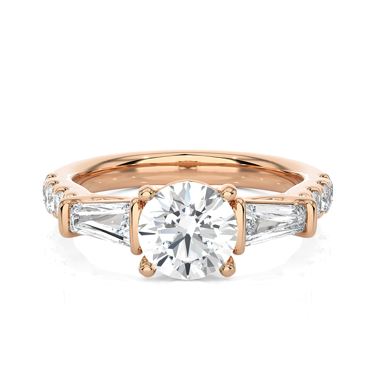 1 7/8 ctw Round with Tapered Baguette Three Stone Lab Grown Diamond Ring