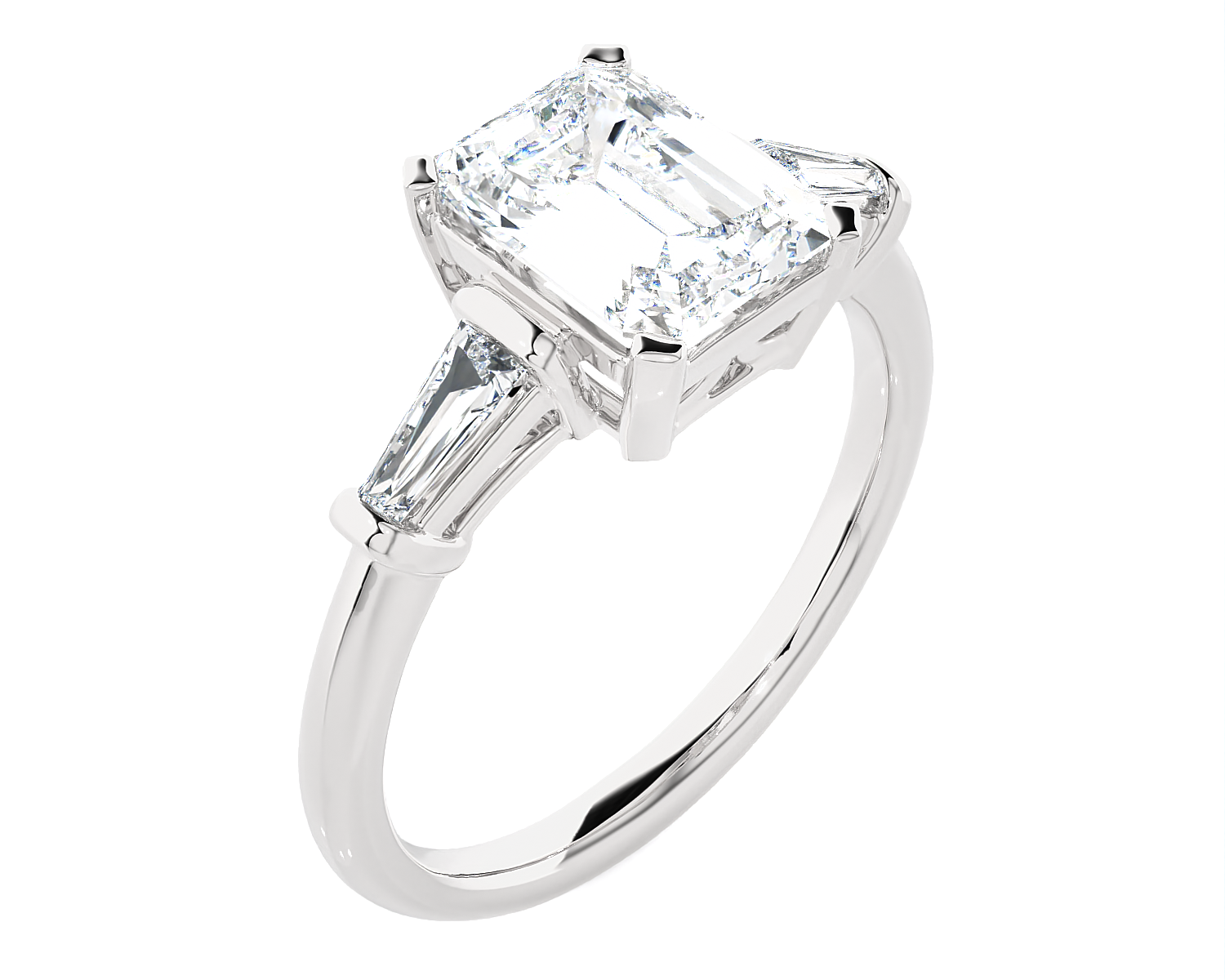 2 ctw Emerald-Cut with Tapered Baguette Three Stone Lab Grown Diamond Ring