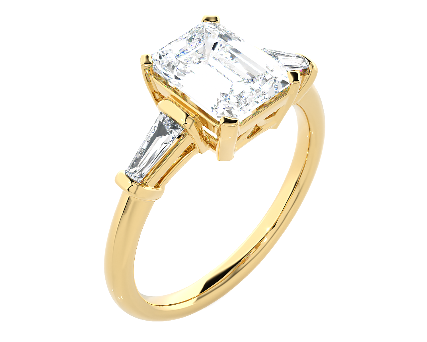 2 ctw Emerald-Cut with Tapered Baguette Three Stone Lab Grown Diamond Ring