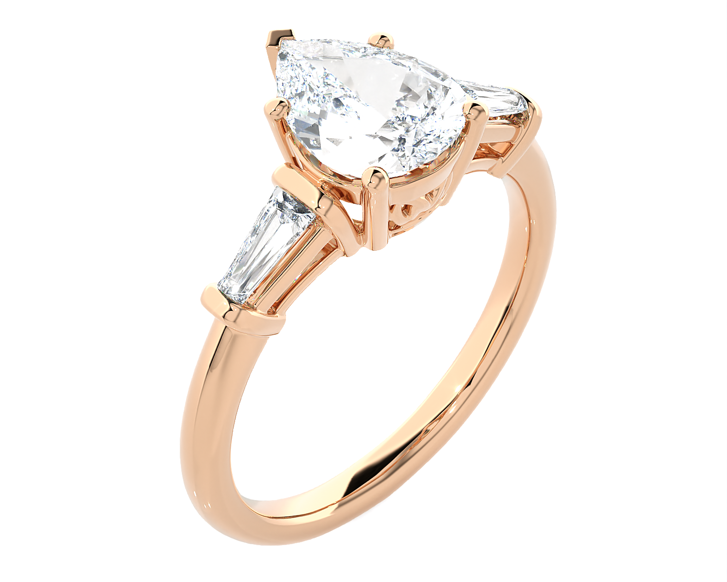 2 ctw Pear-Shaped with Tapered Baguette Three Stone Lab Grown Diamond Ring