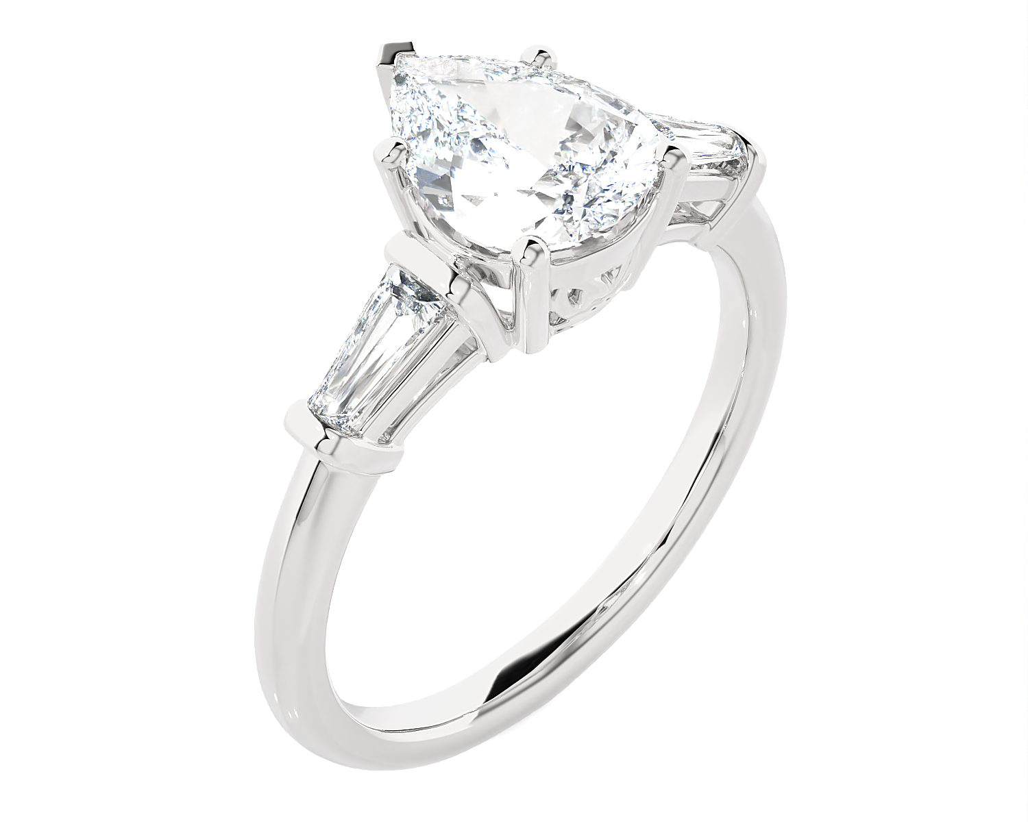 2 ctw Pear-Shaped with Tapered Baguette Three Stone Lab Grown Diamond Ring