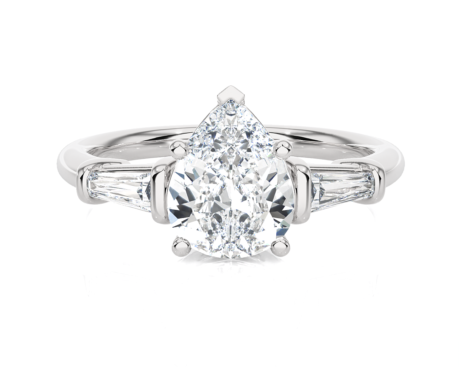 2 ctw Pear-Shaped with Tapered Baguette Three Stone Lab Grown Diamond Ring