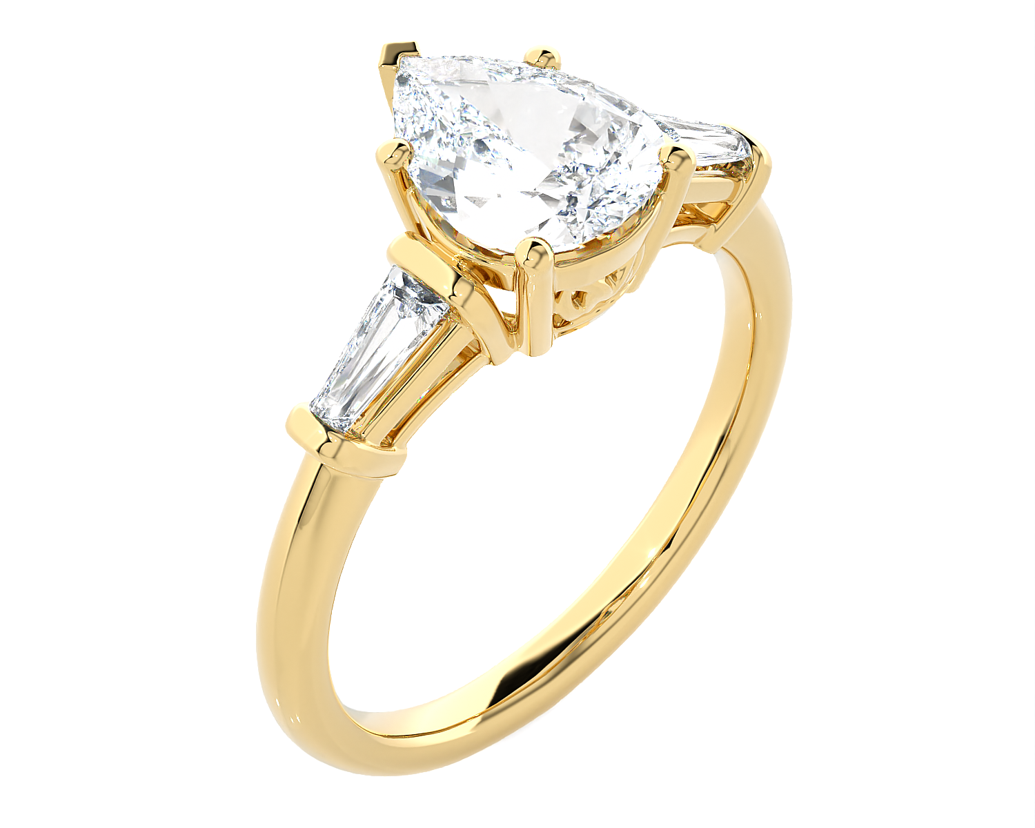 2 ctw Pear-Shaped with Tapered Baguette Three Stone Lab Grown Diamond Ring