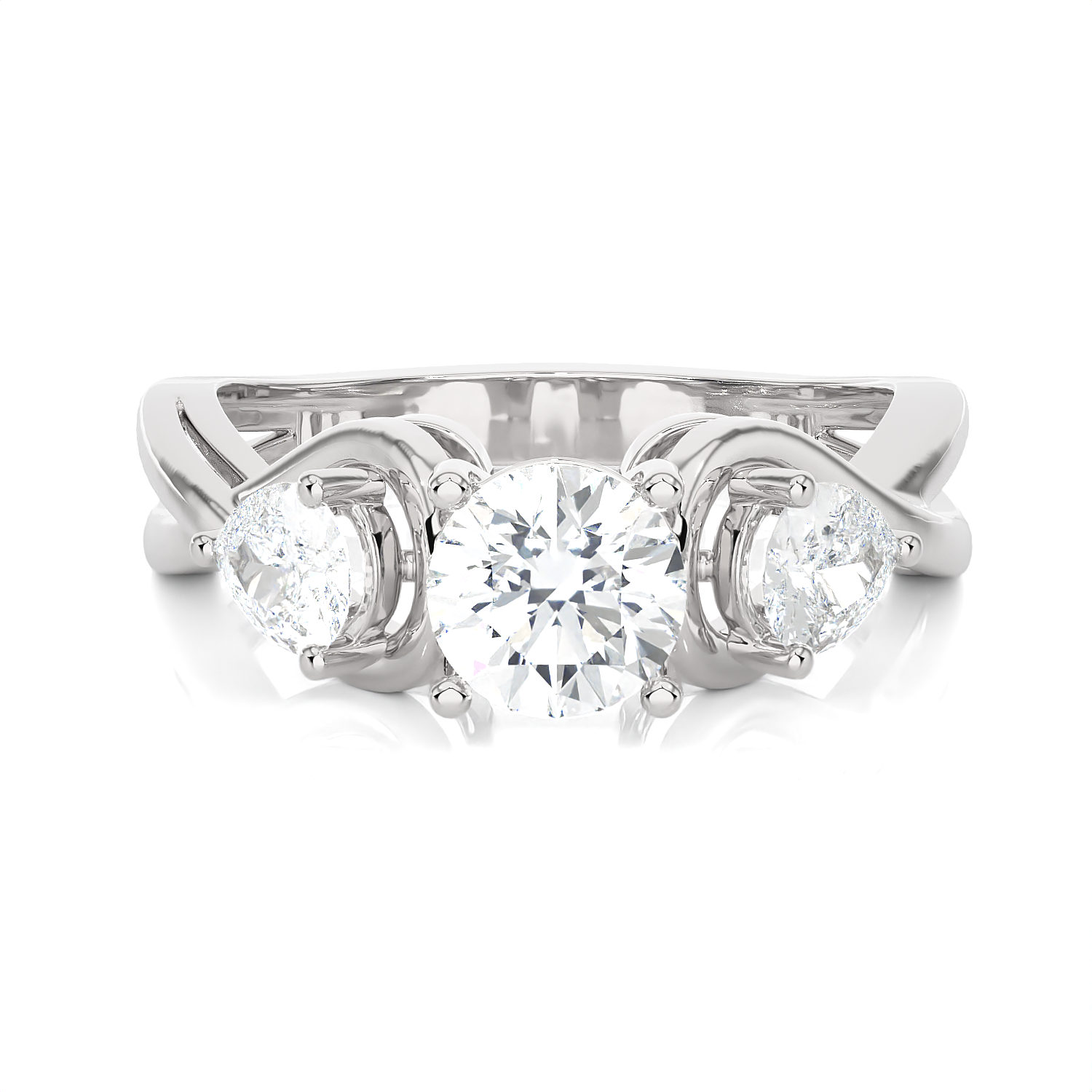 1 1/2 ctw Round with Pear-Shaped Three Stone Lab Grown Diamond Ring
