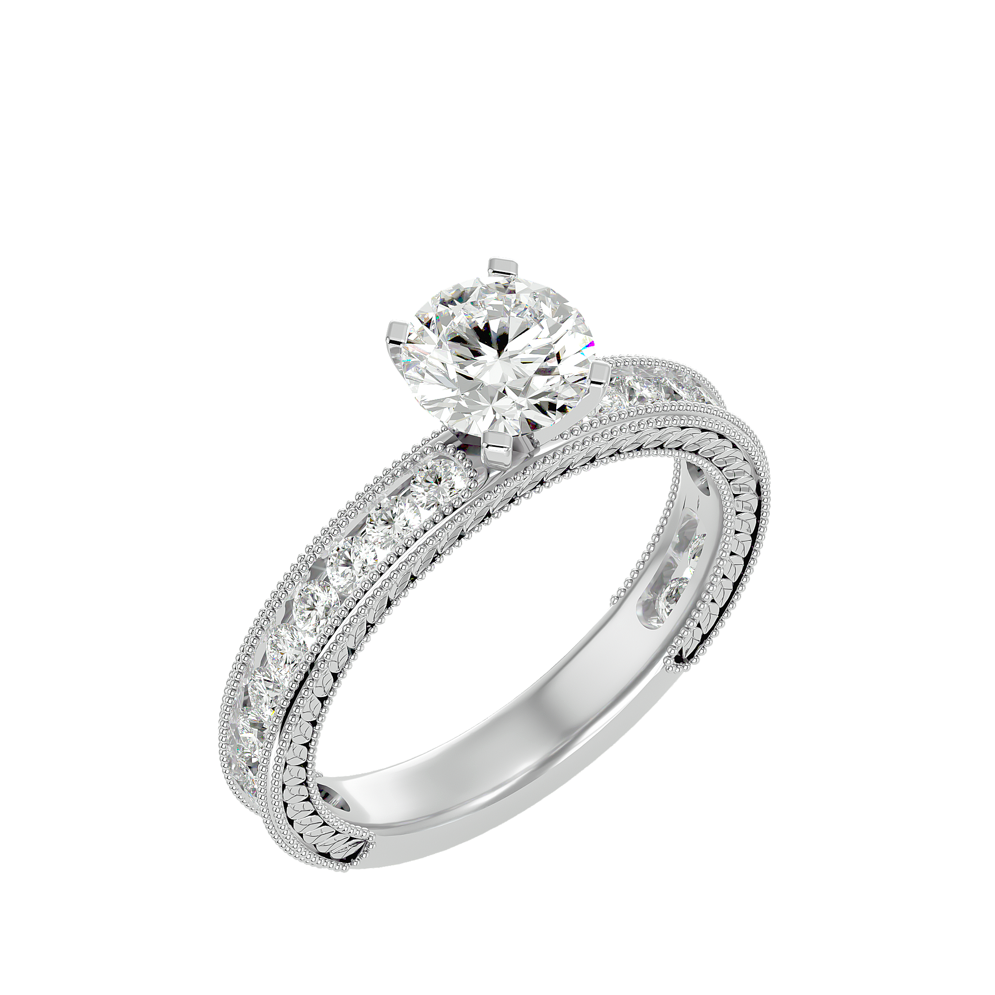 1 ctw Round Lab Grown Diamond Side Stone Engagement Ring