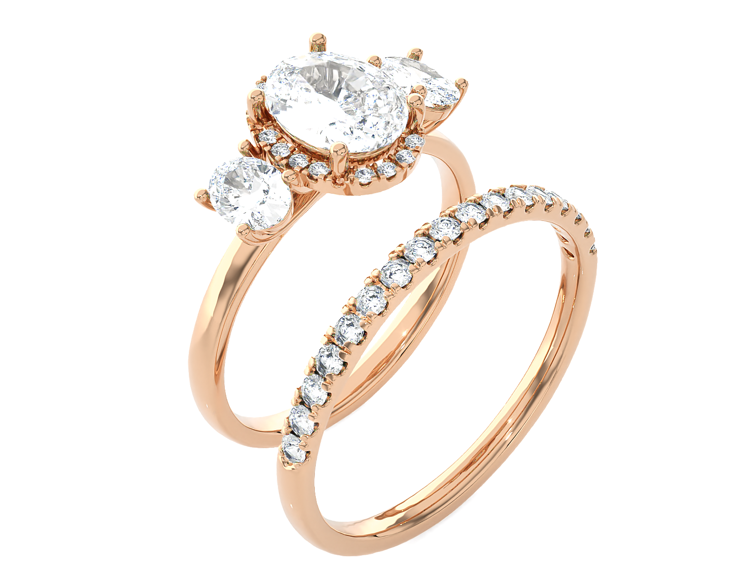 1 7/8 ctw Oval Three Stone Lab Grown Diamond Halo Bridal Set Ring