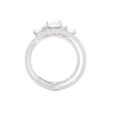 1 7/8 ctw Oval Three Stone Lab Grown Diamond Halo Bridal Set Ring