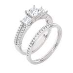 1 1/4 ctw Princess-Cut Three Stone Lab Grown Diamond Side Stone Bridal Set Ring