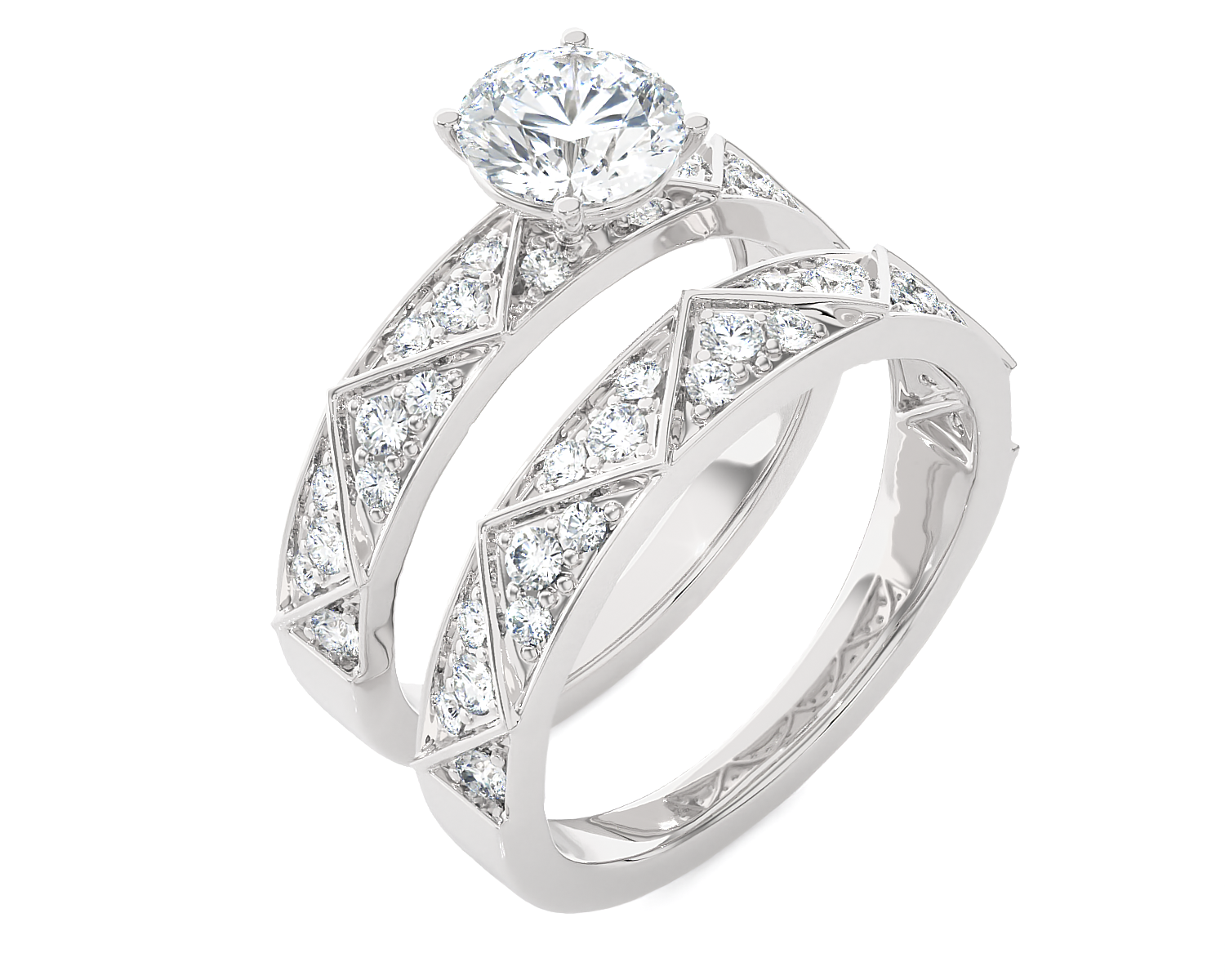1 3/4 ctw Round Lab Grown Diamond Side Stone Bridal Set Ring