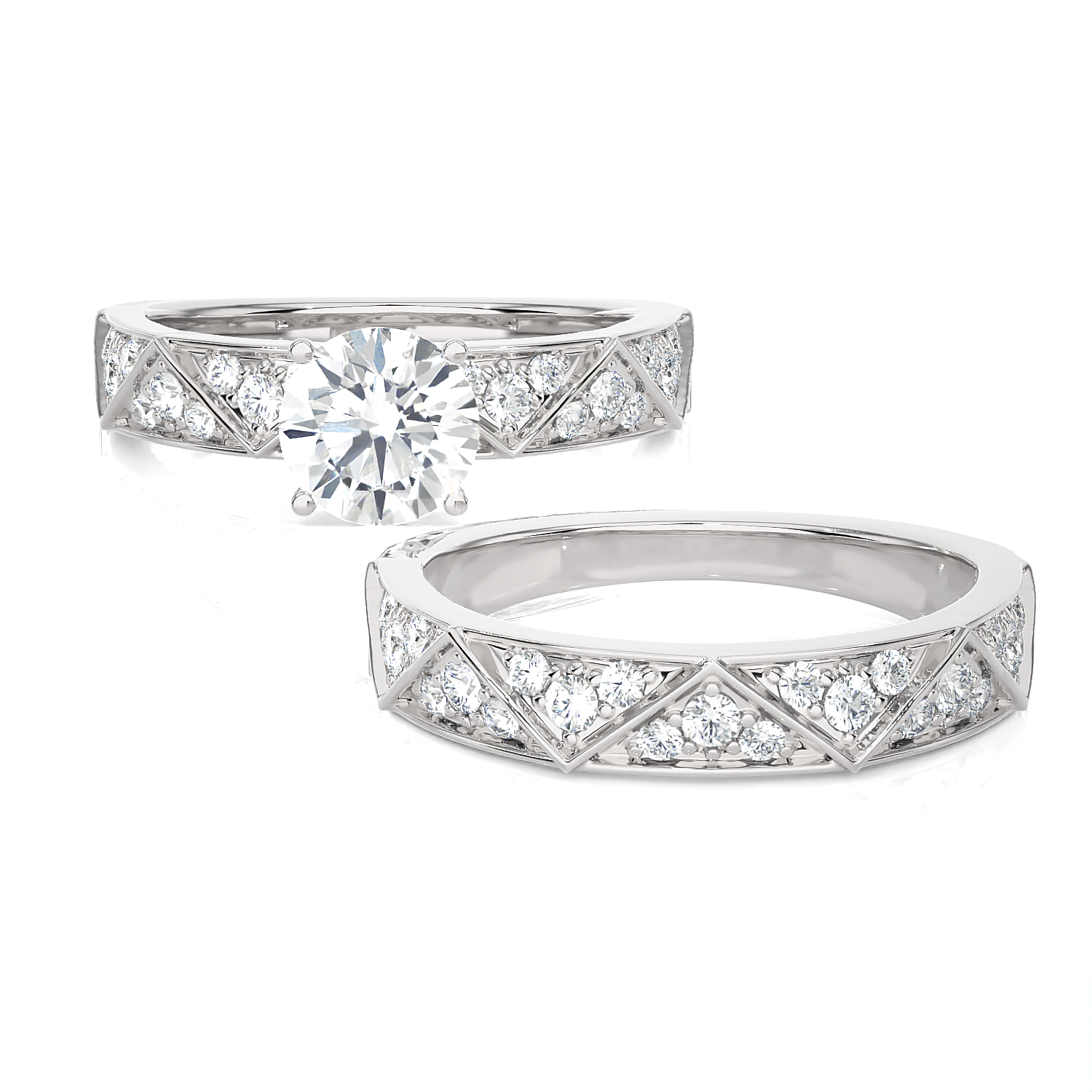 1 3/4 ctw Round Lab Grown Diamond Side Stone Bridal Set Ring