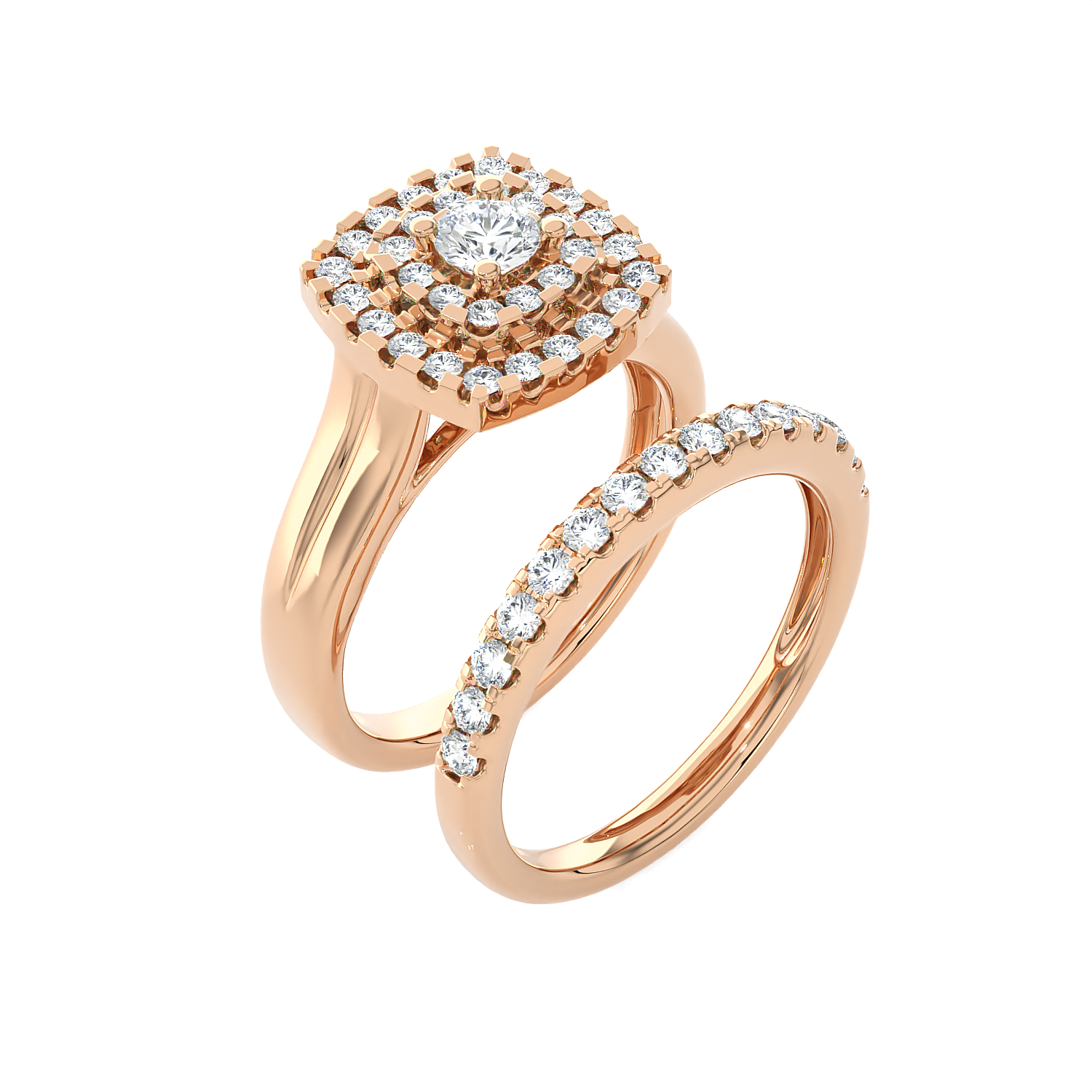 7/8 ctw Round Lab Grown Diamond Halo Bridal Set Ring