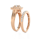 7/8 ctw Round Lab Grown Diamond Halo Bridal Set Ring