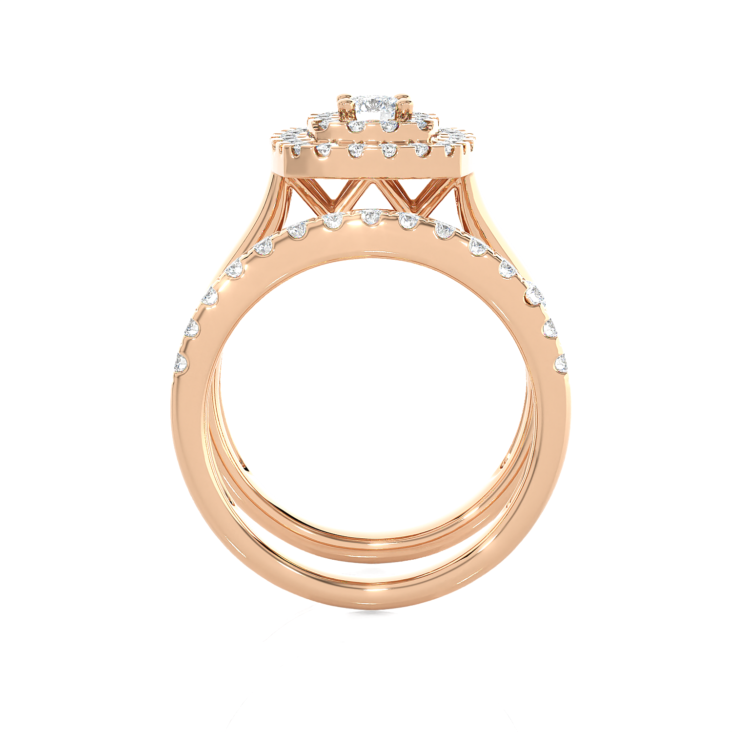 7/8 ctw Round Lab Grown Diamond Halo Bridal Set Ring