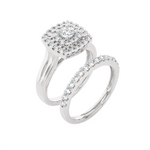 7/8 ctw Round Lab Grown Diamond Halo Bridal Set Ring