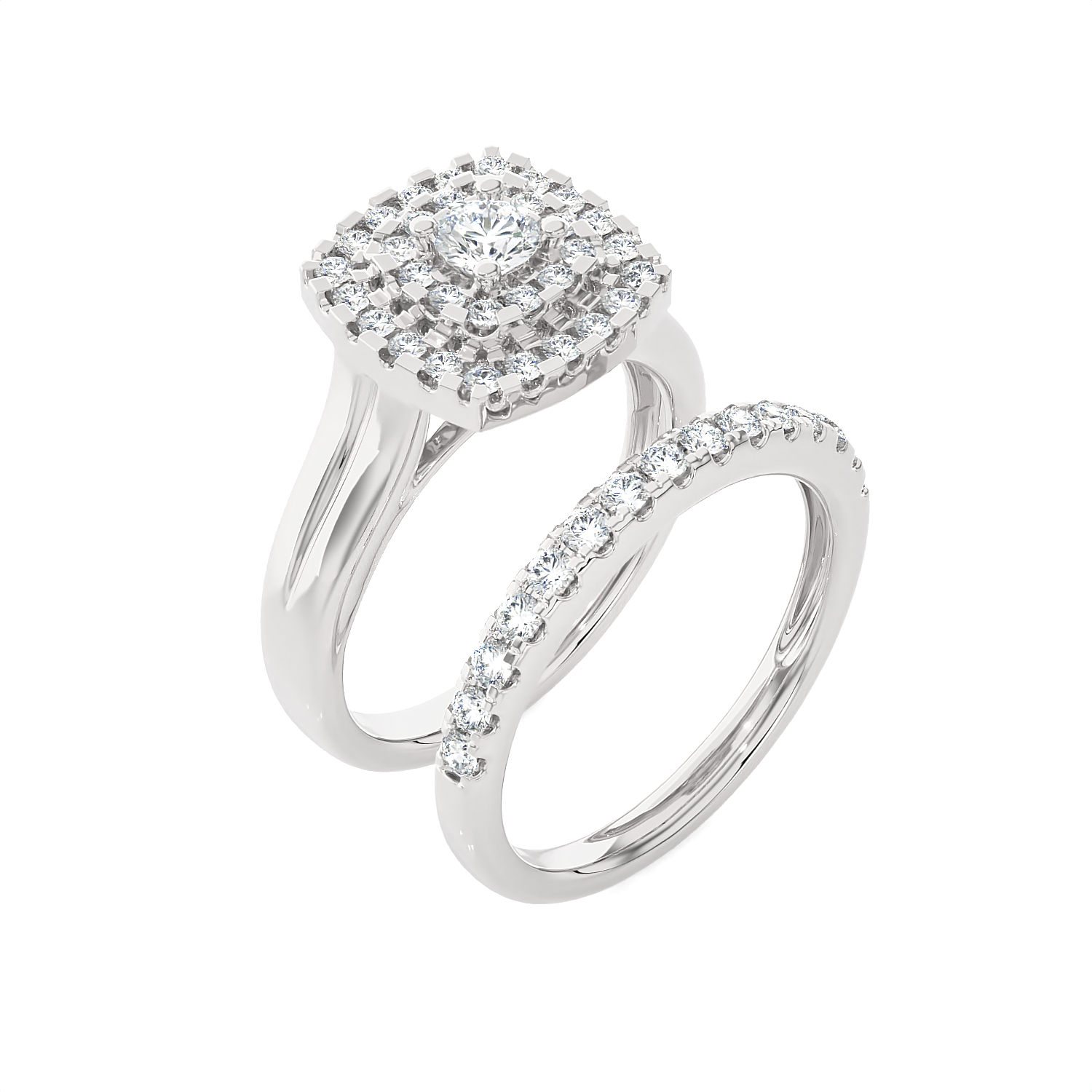 7/8 ctw Round Lab Grown Diamond Halo Bridal Set Ring