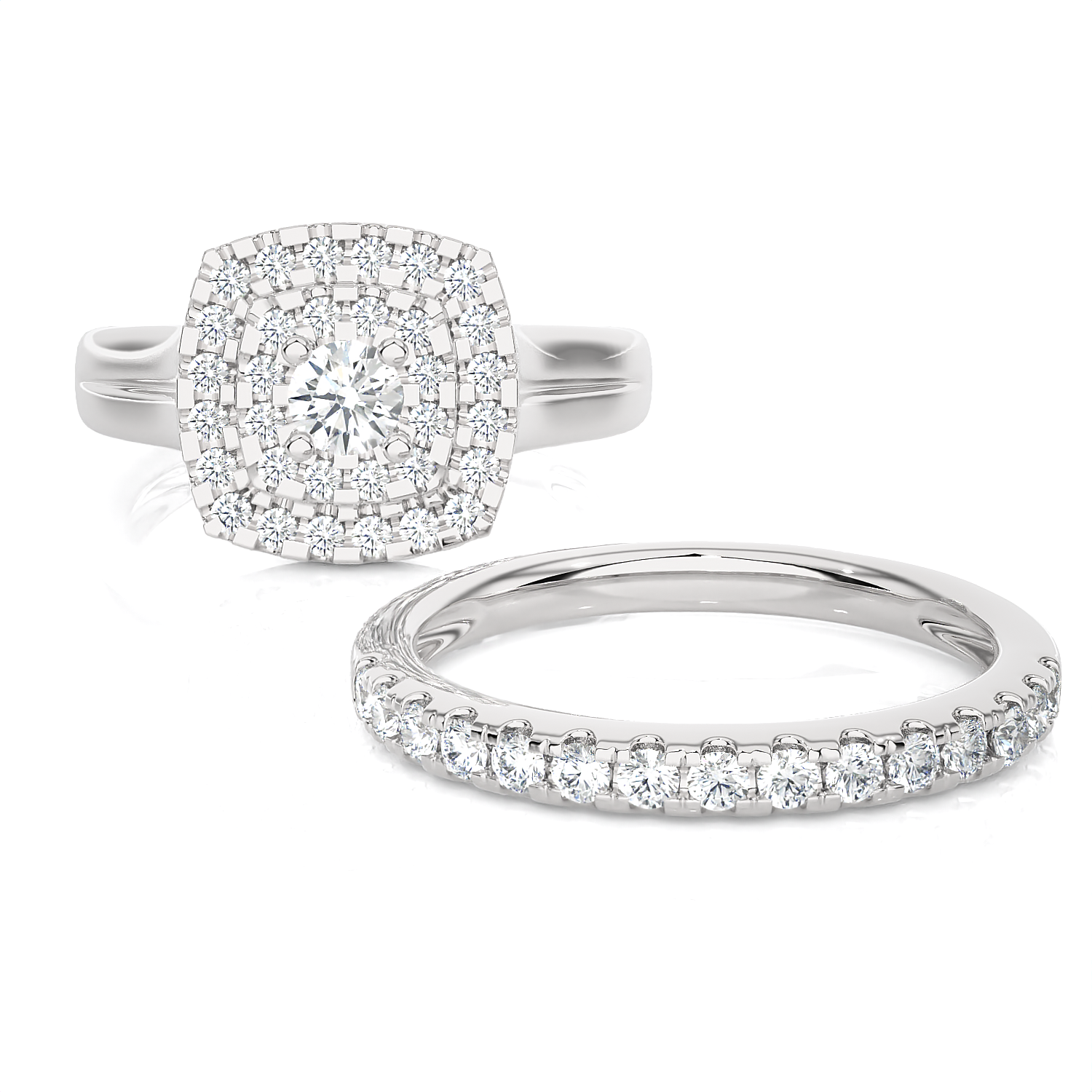 7/8 ctw Round Lab Grown Diamond Halo Bridal Set Ring