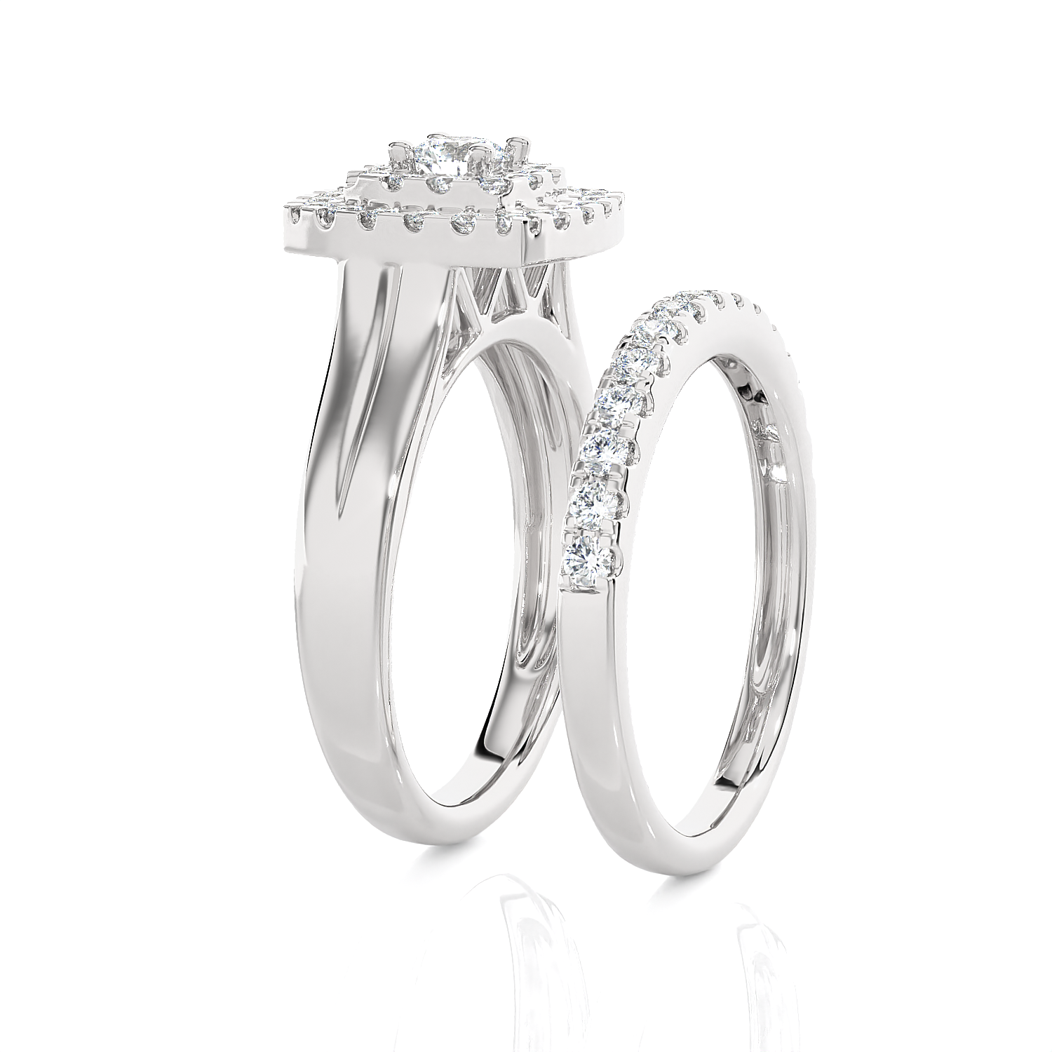 7/8 ctw Round Lab Grown Diamond Halo Bridal Set Ring