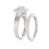 7/8 ctw Round Lab Grown Diamond Halo Bridal Set Ring
