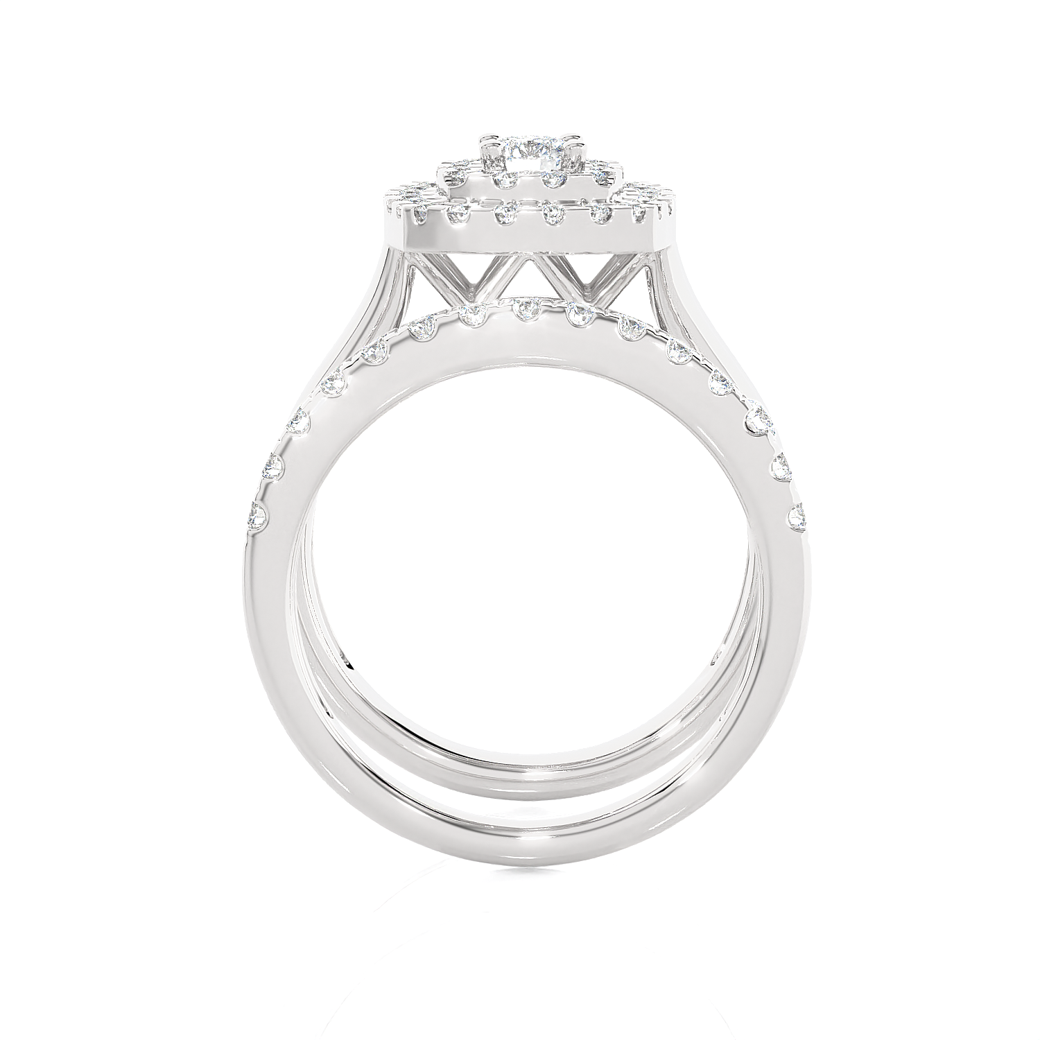 7/8 ctw Round Lab Grown Diamond Halo Bridal Set Ring